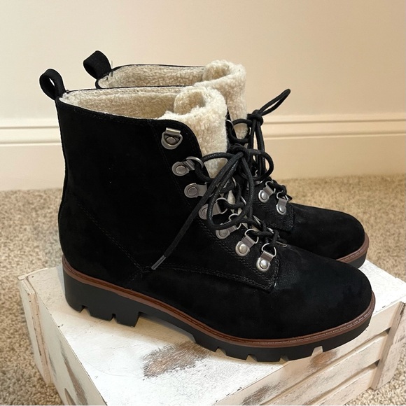 Cliffs By White Mountain Black Suede Sherpa Lined Hiking Gorpcore Boots - Picture 14 of 15